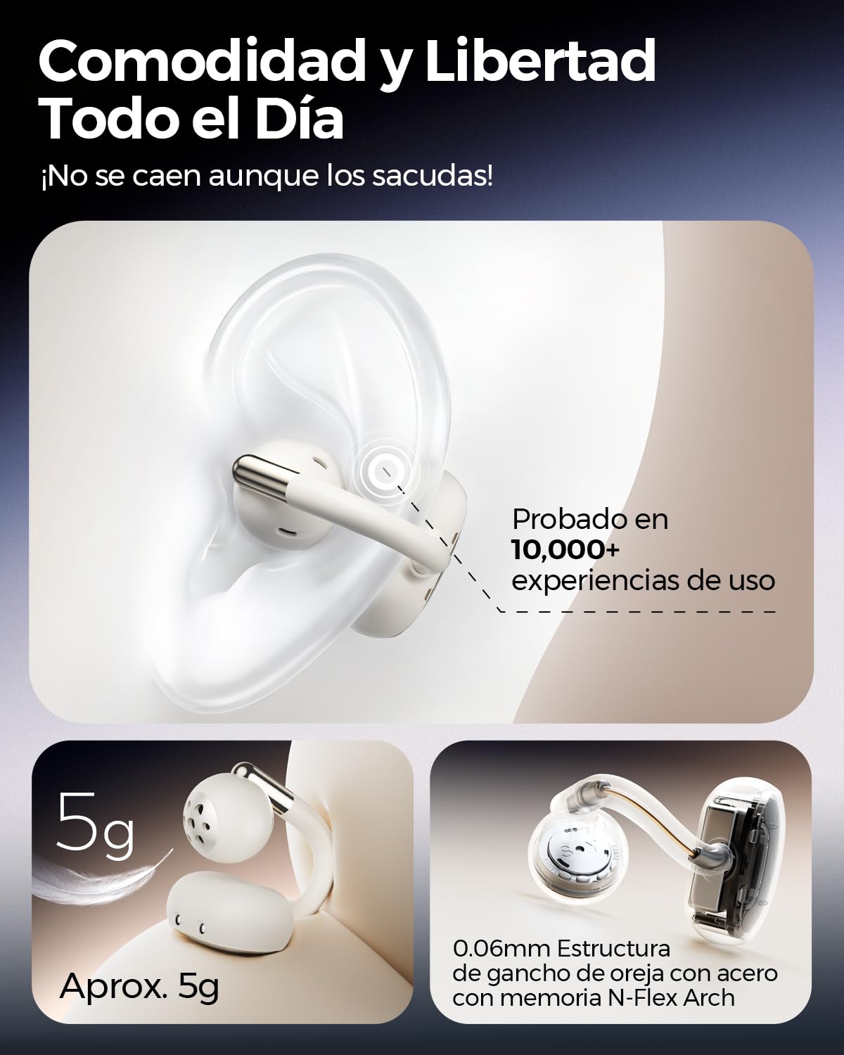 Audífonos Inalámbricos SoundPEATS Open Ear Bluetooth 6.0 Beige