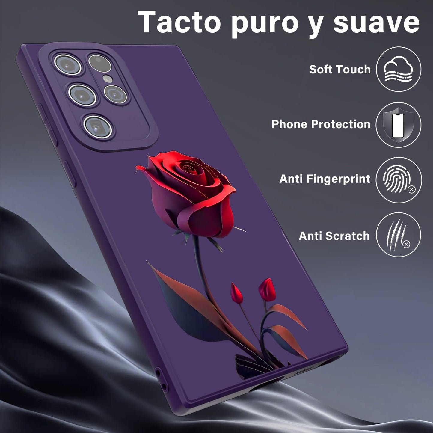 Threehao Funda para Samsung Galaxy S22 Ultra Case Uso Rudo, Ultra Delgado Flexible Silicona Púrpura Carcasa con Aesthetic Dibujos Flores, Antigolpes Anti-arañazos Protectora