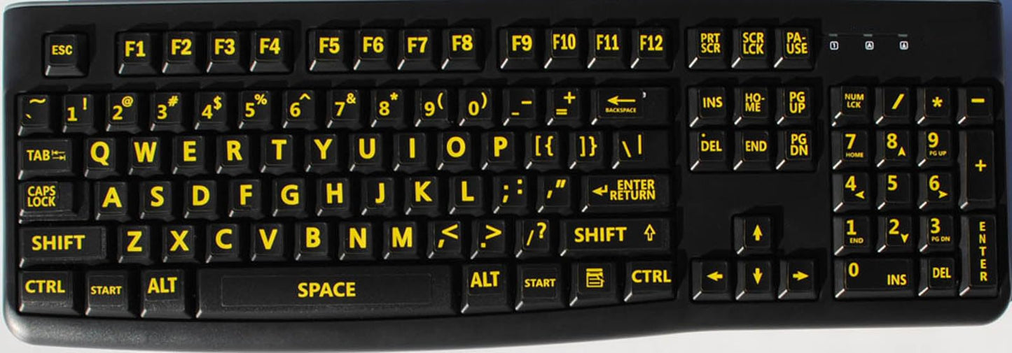 Pegatinas para teclado, letras grandes, letras amarillas, color negro