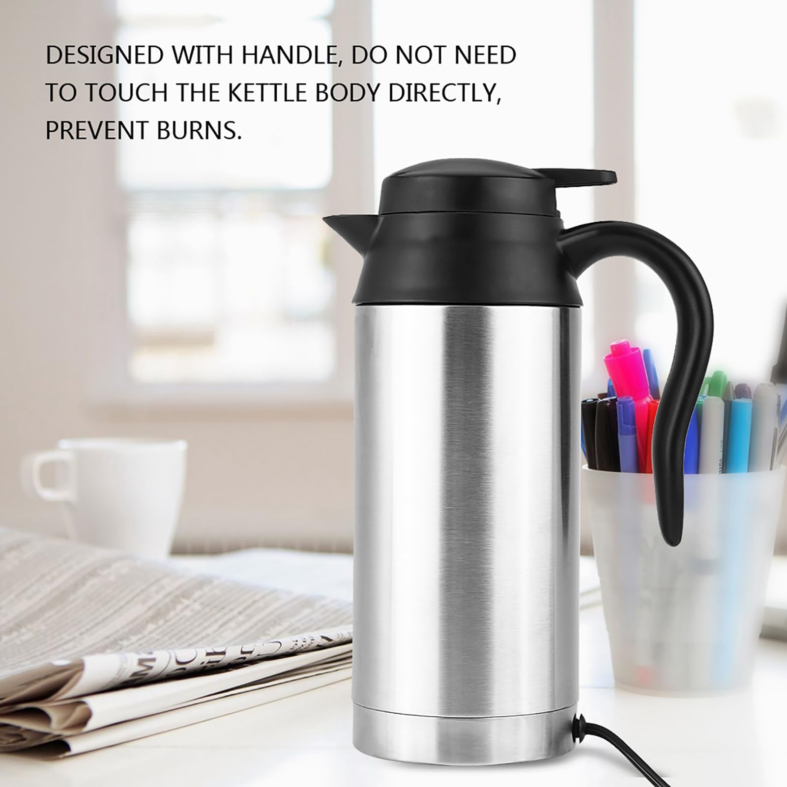 Hervidor Eléctrico para Coche, 750ml 12V, Taza de Calefacción de Acero Inoxidable para Coche, Termos de Viaje Eléctricos, Taza de Calefacción Portátil para Coche, Taza Eléctrica