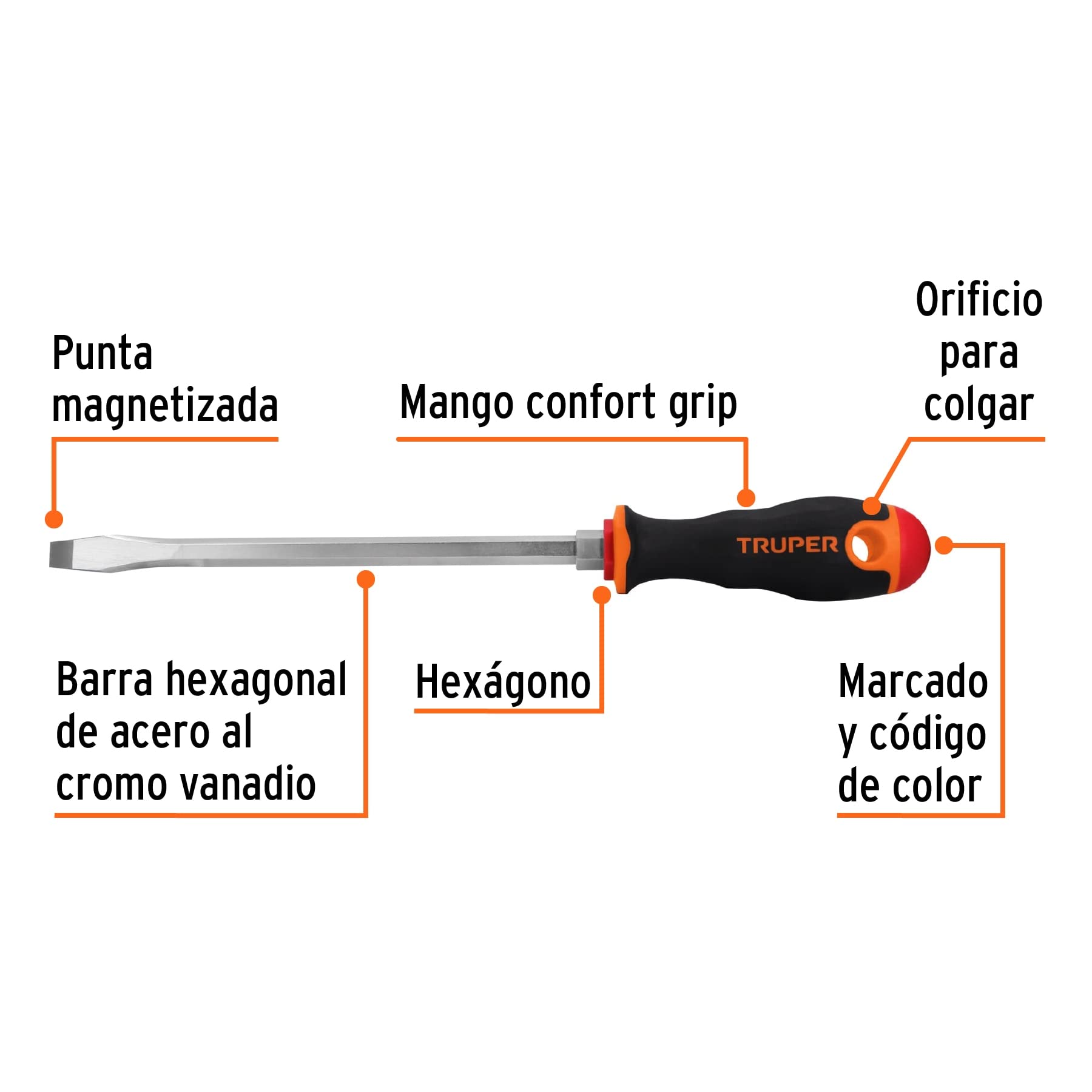 Desarmador Plano Truper Mango Comfort Grip 3/8 x 8 Pulgadas