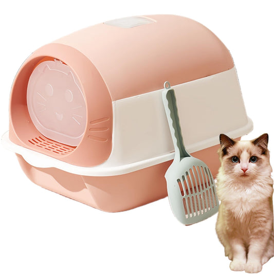 BAIWOLF Caja de Arena para Gatos con Capucha, Arenero para Gato Cerrado con Pala, Orinal Inodoro Gatito, Planta de Arena Fácil de Limpiar, a Prueba de Olores, Antisalpicaduras, para Gatitos (Rosa)