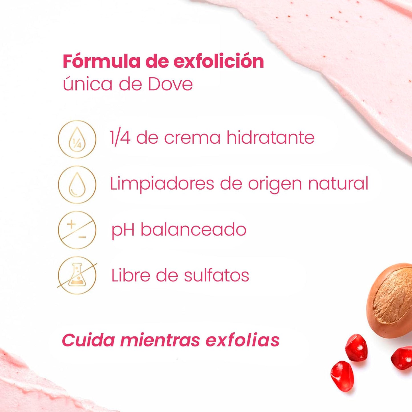 Dove, Exfoliating Body Polish, Pomegranate Seeds and Shea Butter, Exfoliante Corporal, Granada y Manteca de Karité, Piel Suave y Sedosa, Sin Sulfatos, 298 gramos