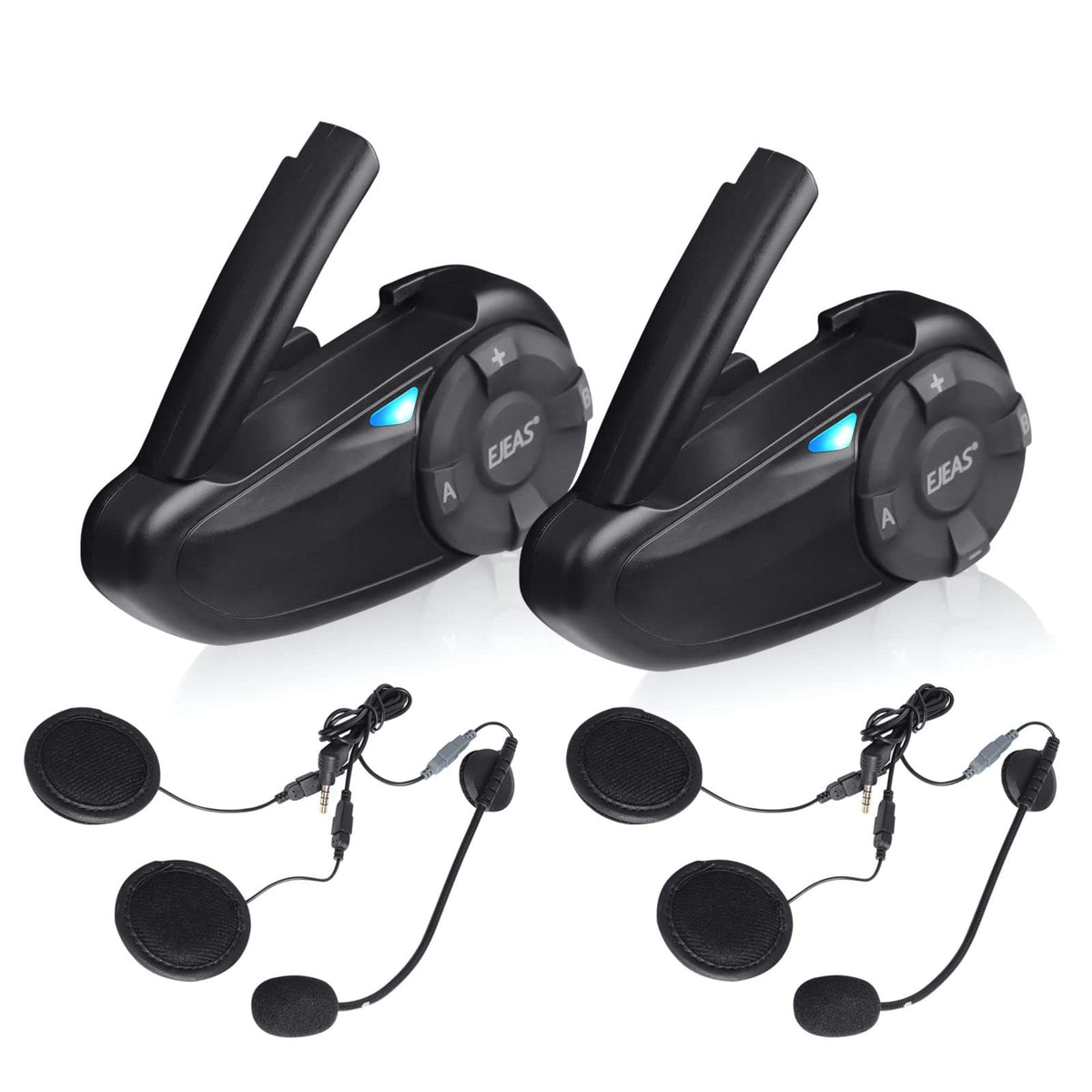 Intercomunicador Auricular Bluetooth iSunergy para Casco Negro 7 Riders 750mAh Impermeable Conectable con SafeRiding App (2 Pack)