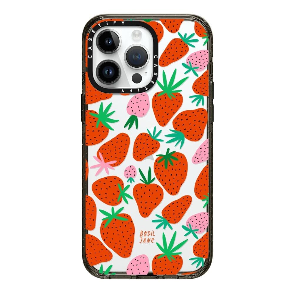 CASETiFY - Funda de impacto para iPhone 15 Pro Max [4X grado militar probado contra caídas / protección contra caídas de 9 pies] - Estampados - Fresas - Negro transparente