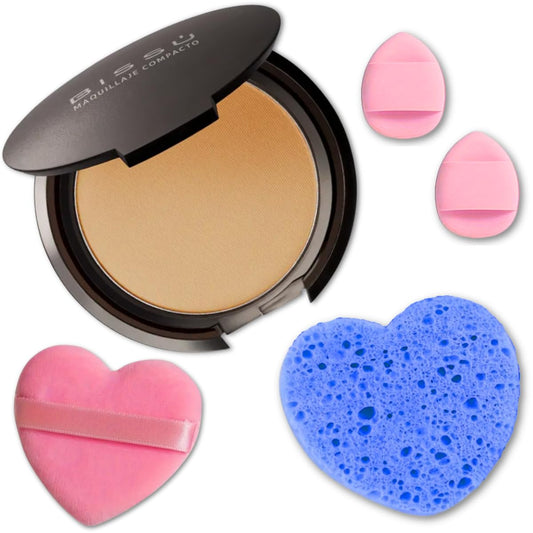 Kit de maquillaje y exfoliación – Polvo compacto Bissú + 1 Almohadilla de terciopelo mediano + 2 Almohadillas de dedos + 1 esponja exfoliante facial (14 Capuccino)