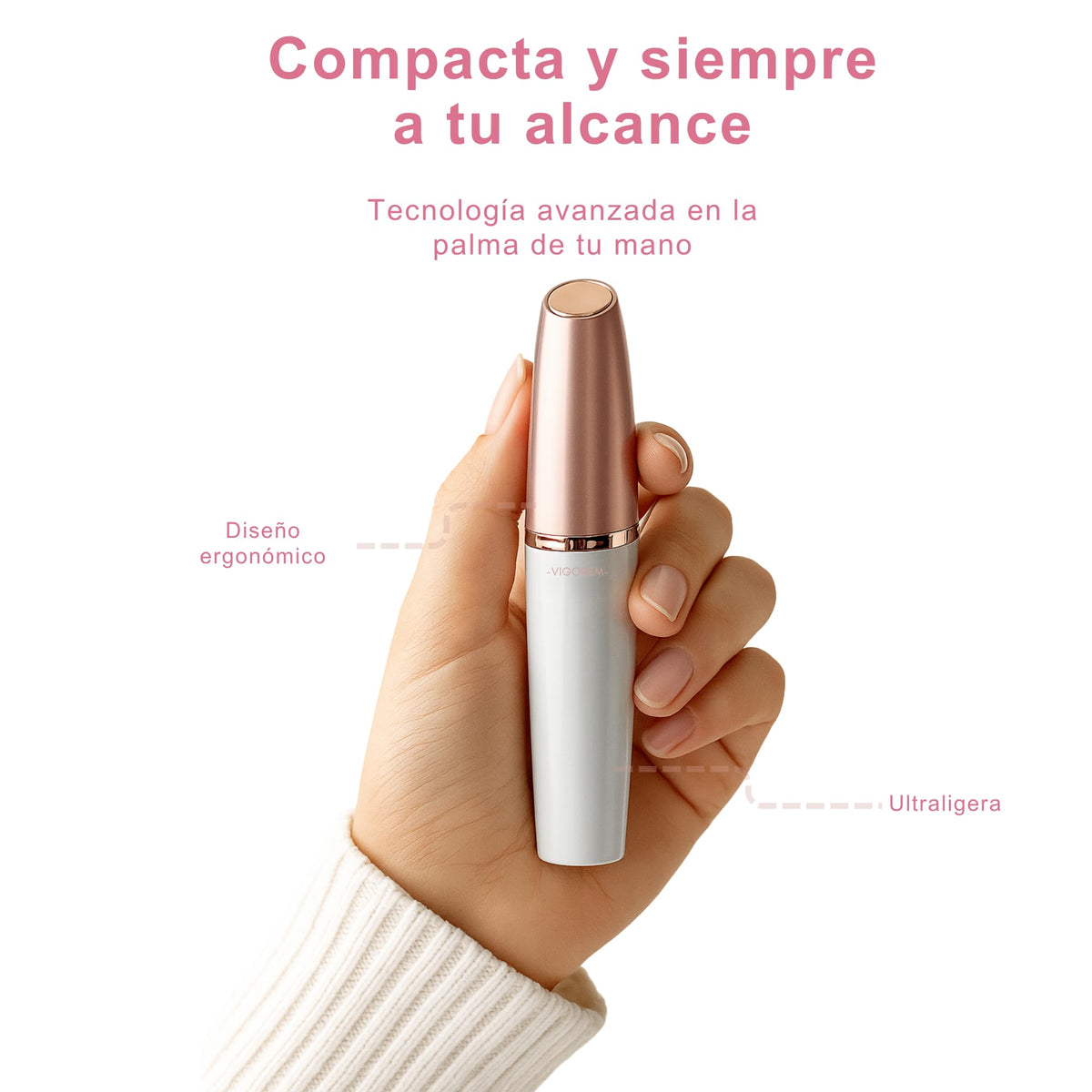 VIGOREM Depiladora Facial Mujer con Luz LED y Cabezal Ergonómico – Removedor Indoloro de Vello Recargable USB, Motor 5W – Depiladora Eléctrica para Labio Superior, Barbilla, Mejillas, Piernas y Brazos