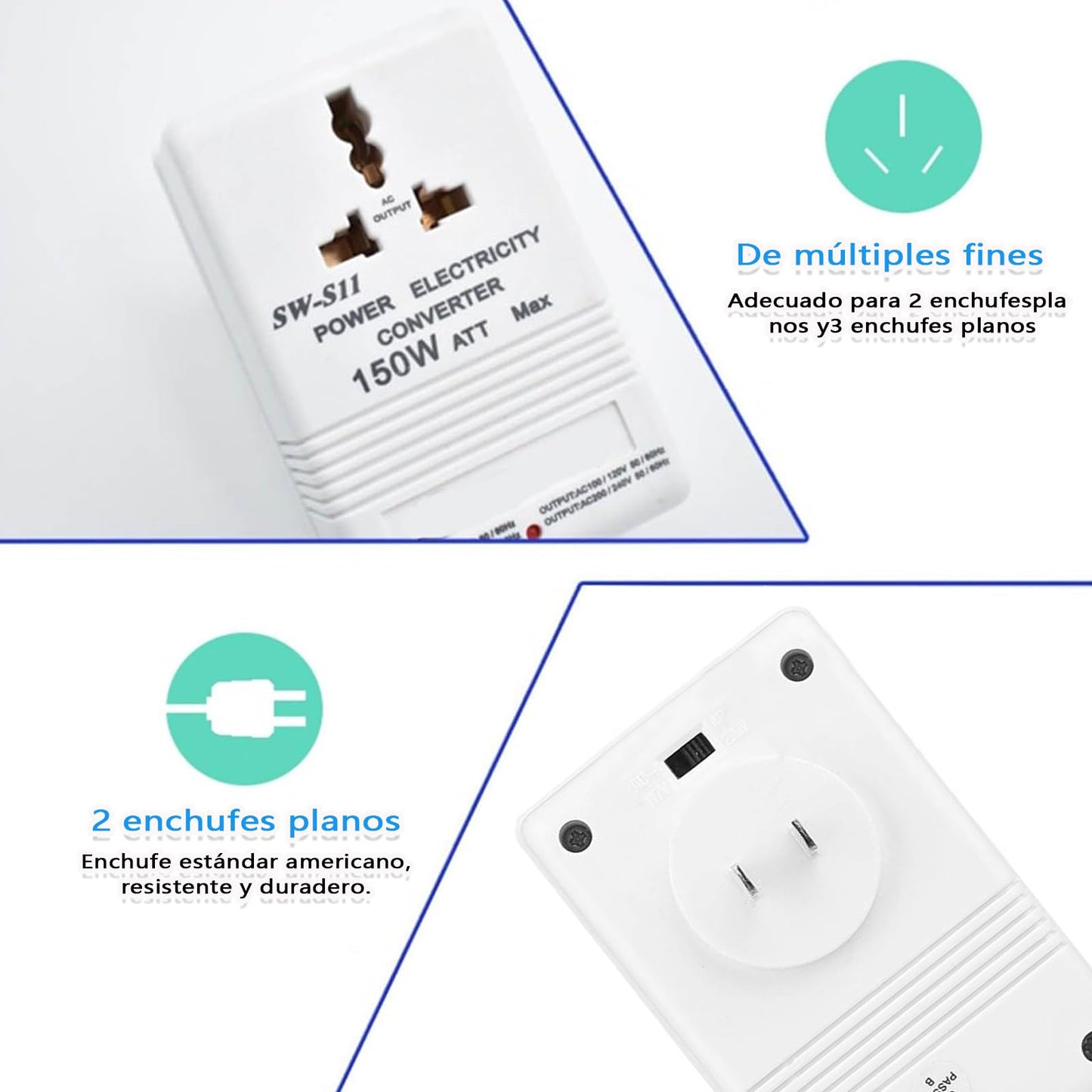 Convertidor de Voltaje 110 a 220,Adaptador Universal de Viaje de 150 W,Transformador Elevador y Reductor de Viaje de 110 V/120 V a 220 V/240 V, Adecuado para Canadá, Brasil, Japón, EE. UU. y Taiwán