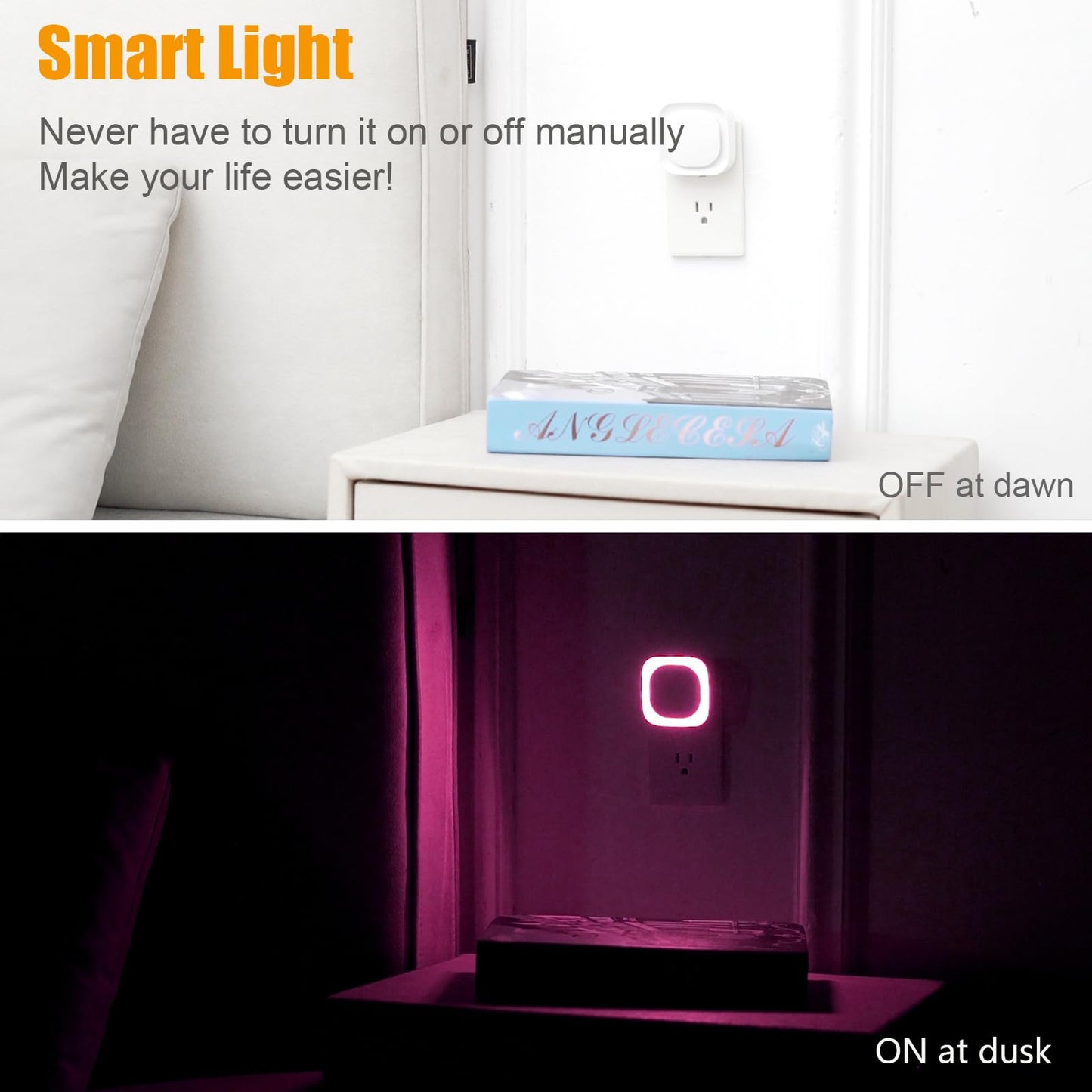 Luz Nocturna LED YUNLEX Rosado con Sensor Automático y Brillo Regulable
