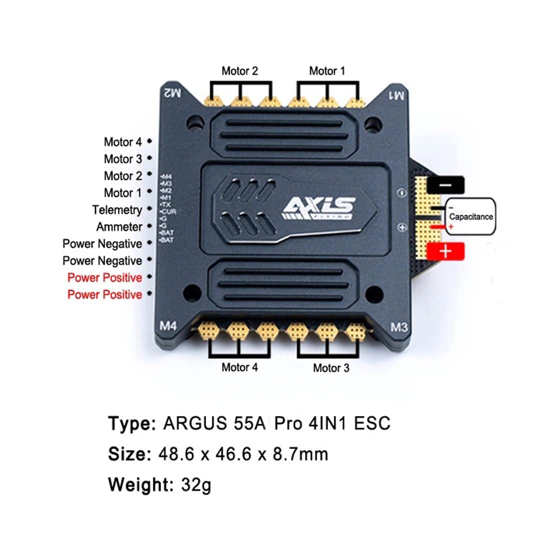 Axisflying F7 Controlador de vuelo Stack 55A 30x30 Argus PRO Drone FC Stack con 4 en 1 55A ESC BL32 para 3-6S FPV Drone Support BF INAV