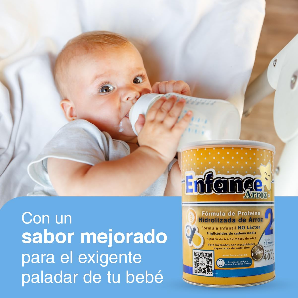Fraca | Enface Arroz 2 | Fórmula infantil de proteína procesada de arroz | Libre de lactosa | Enriquecida con hierro |Desde 6 a 12 meses | Pack 3 latas 400g c/u