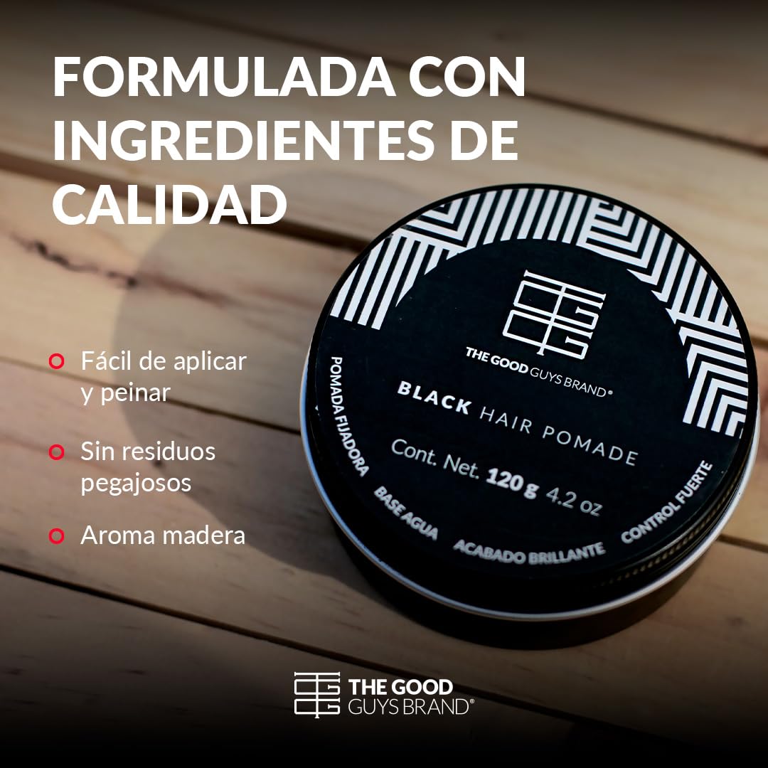 Cera para Cabello Hombre 120gr - Black Pomade | Cera con Color para Cubrir Canas | Fijación Fuerte y Brillo | Aroma Madera | Fácil de Aplicar | THE GOOD GUYS BRAND