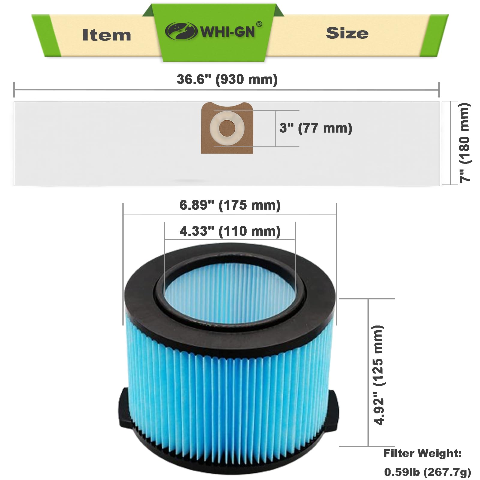 Filtro de Repuesto para Aspiradora RIDGID 4 Galones Fino Polvo Húmedo y Seco 3 Capas + Bolsas de Alta Eficiencia
