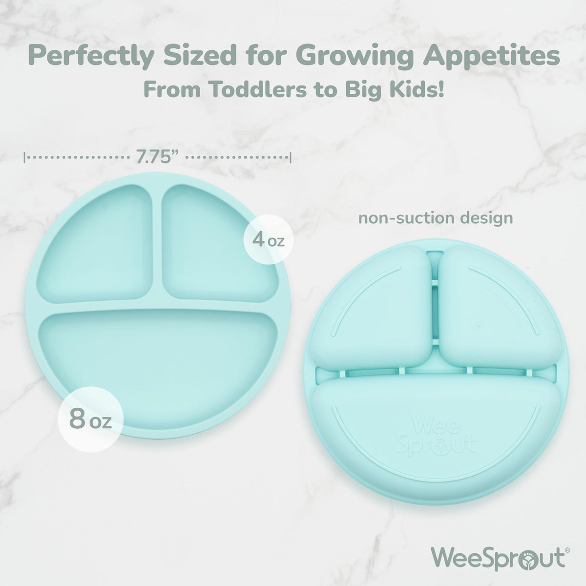 (Green, Blue & Grey) - 100% Silicone Plates for Toddlers 3 Pc Set Divided Baby Plates Non-Toxic, BPA Free & FDA/LFGB Certified Dishwasher/Microwave Safe Skidproof & Unbreakable Silicone Kids Plates with Dividers