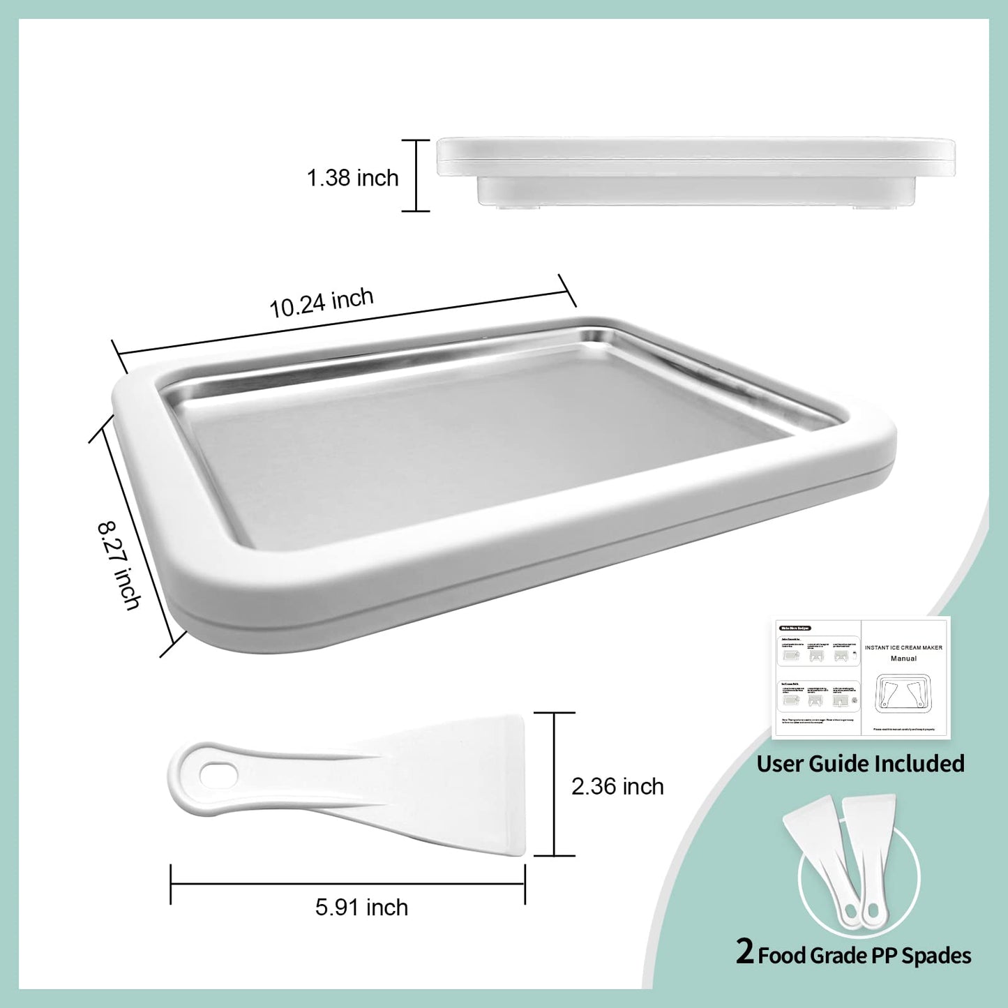 Máquina de helado instantánea, máquina de helado enrollado, sartén/rollo de gelatina instantánea, hecho en casa para divertirse actividades de padres e hijos, familias blancas