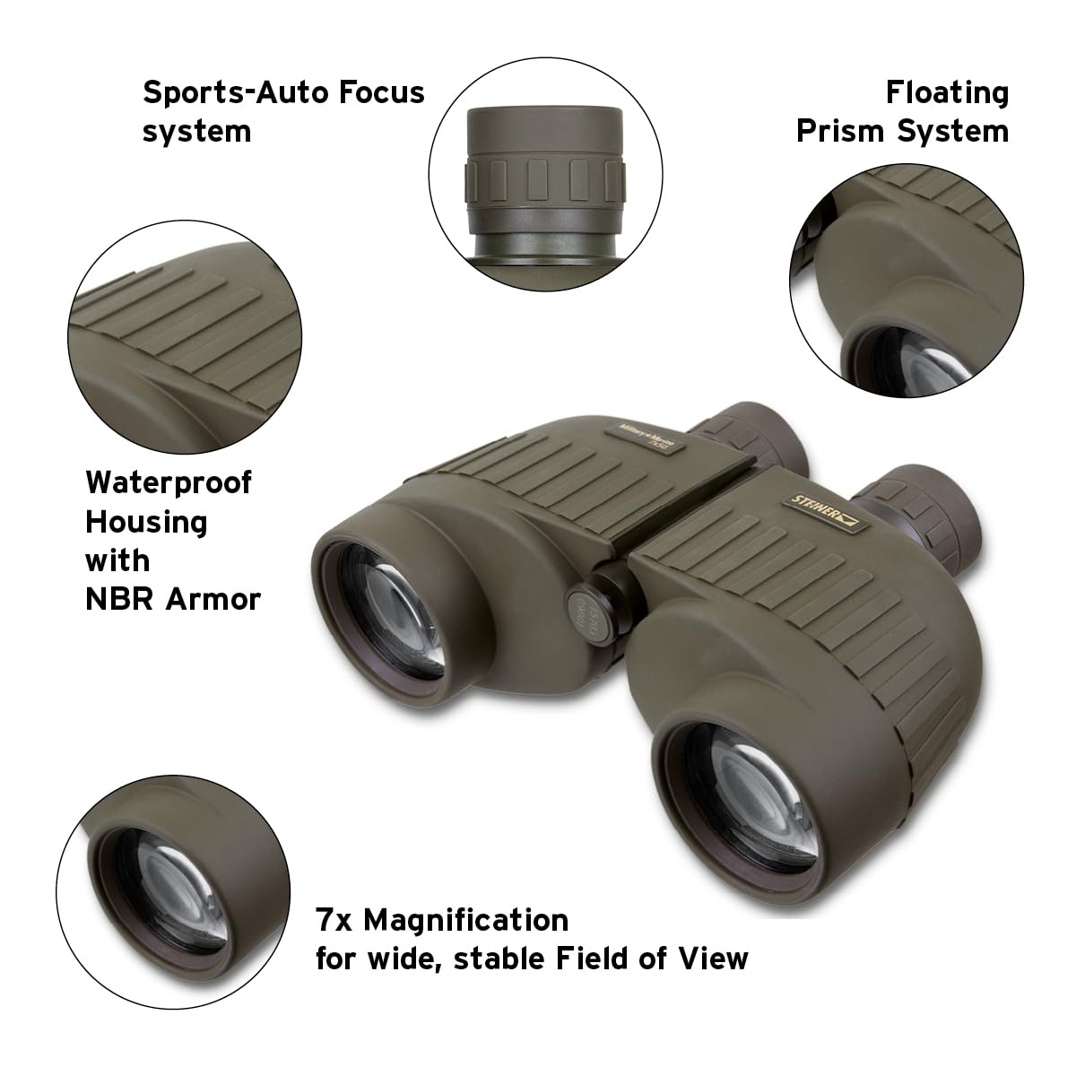 Steiner Military-Marine Series Binoculars, Lightweight Tactical Precision Optics for Any Situation, Waterproof, Green, 7x50