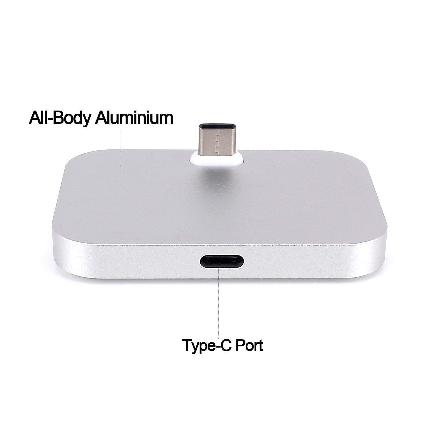 Yeebline - Base de carga tipo C, aleación de aluminio; base de carga USB tipo C, compatible con iPhone 15 Series, Nexus 6P/5X, OnePlus 3T/3/2 y otros dispositivos USB-C (aluminio plateado)