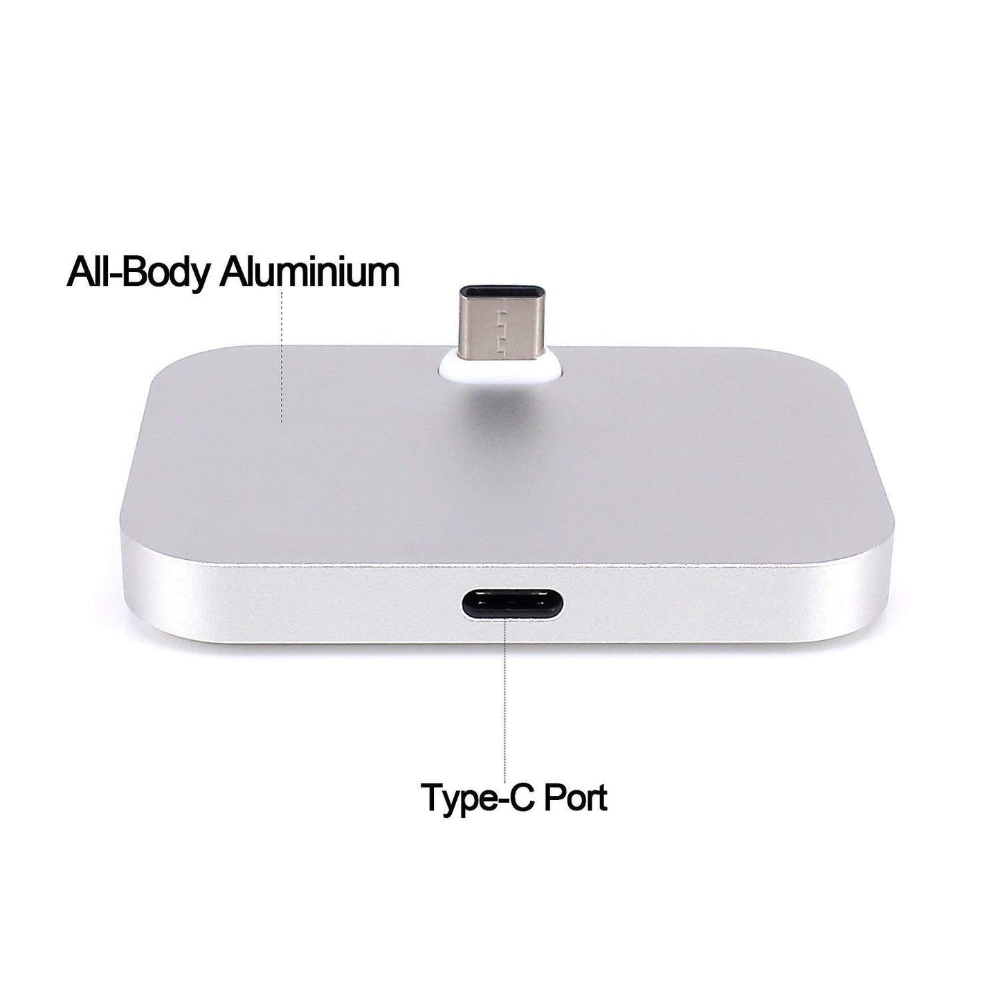Base de Carga USB Tipo C Yeebline Plata Aleación de Aluminio Compatible con iPhone 15 Series, Nexus 6P/5X, OnePlus 3T/3/2 y Dispositivos USB-C