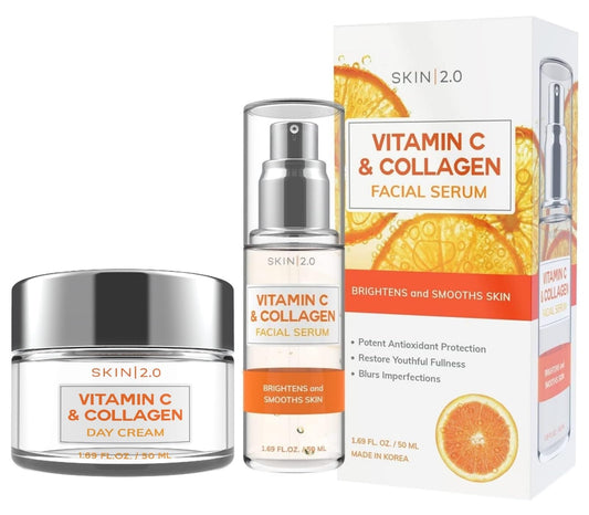 Sérum Facial y Crema de Día con Vitamina C y Colágeno