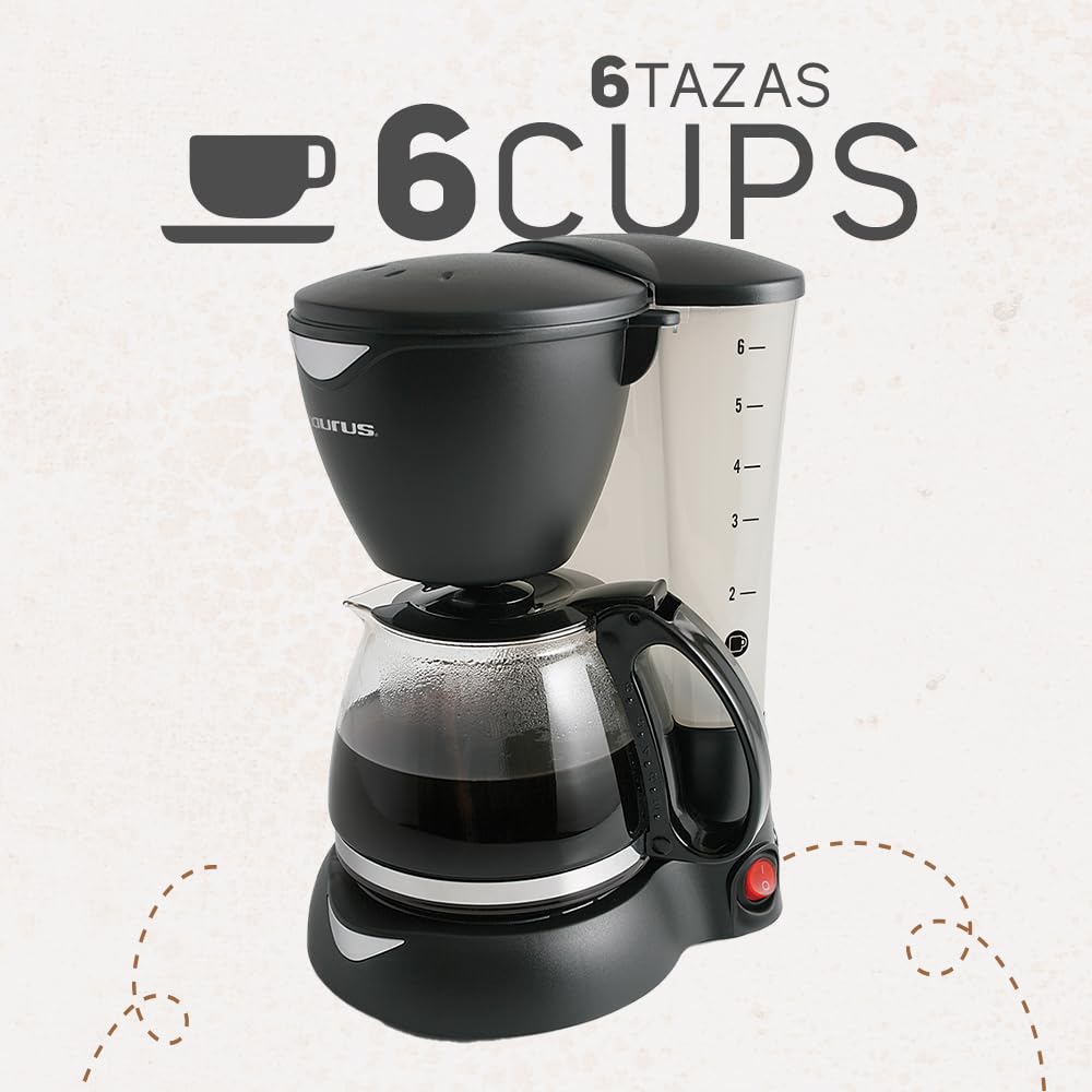 Cafetera de Goteo Taurus Coffee Max 6 Tazas con Filtro Permanente y Jarra de Vidrio