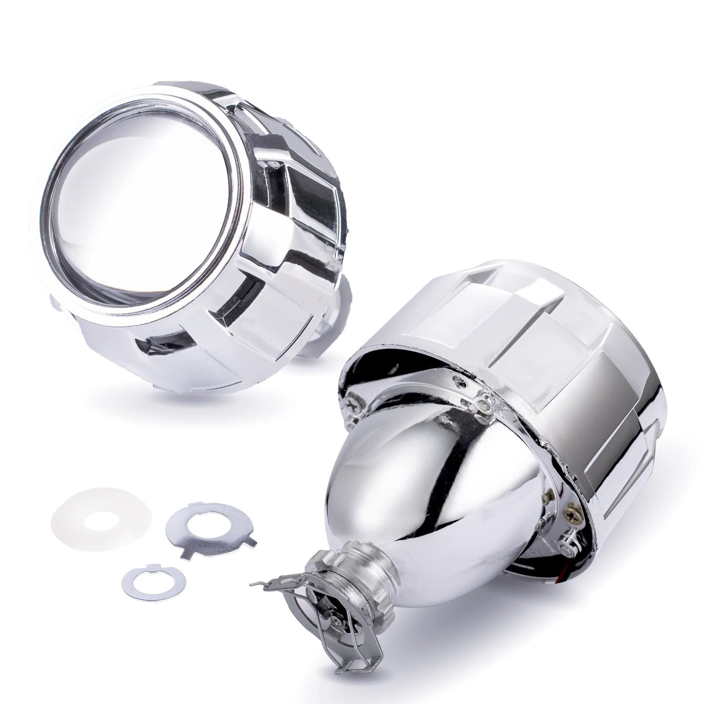 YUFANYA - Mini lente de proyector de 2.5 pulgadas, lente de proyector de bixenón LHD con cubiertas plateadas, función de haz alto/bajo, apto para H1 H4 H7, retrofit de motocicleta