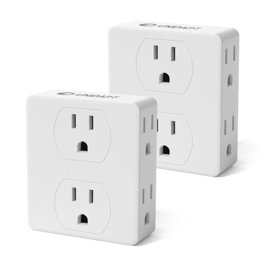 Divisor de enchufe múltiple, Unidapt Adaptador extensor de tomacorrientes múltiples con 6 tomas de corriente CA, caja divisora lateral, expansor de enchufe de pared para hogar, hotel, oficina,