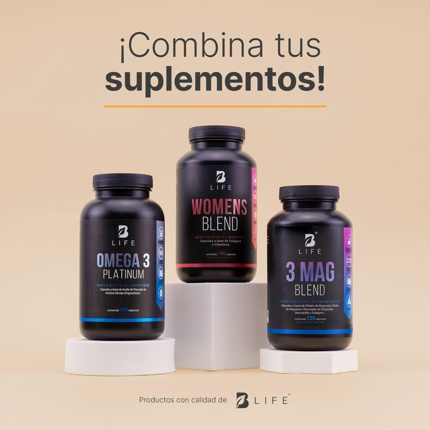B Life Company | Citrato, Óxido y Gluconato de Magnesio | 220 Cápsulas de 500 mg | Alta absorción. Ingredientes Naturales. 3 Mag Blend.