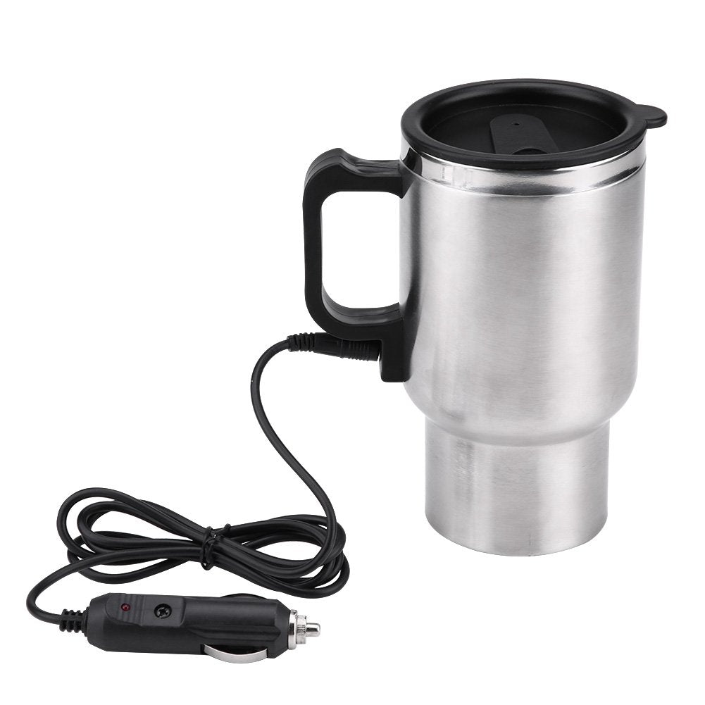 Hervidor de Agua Eléctrico 12V 450ml - Taza de Calefacción de Viaje de Acero Inoxidable para Café y Té - Portátil para Coche