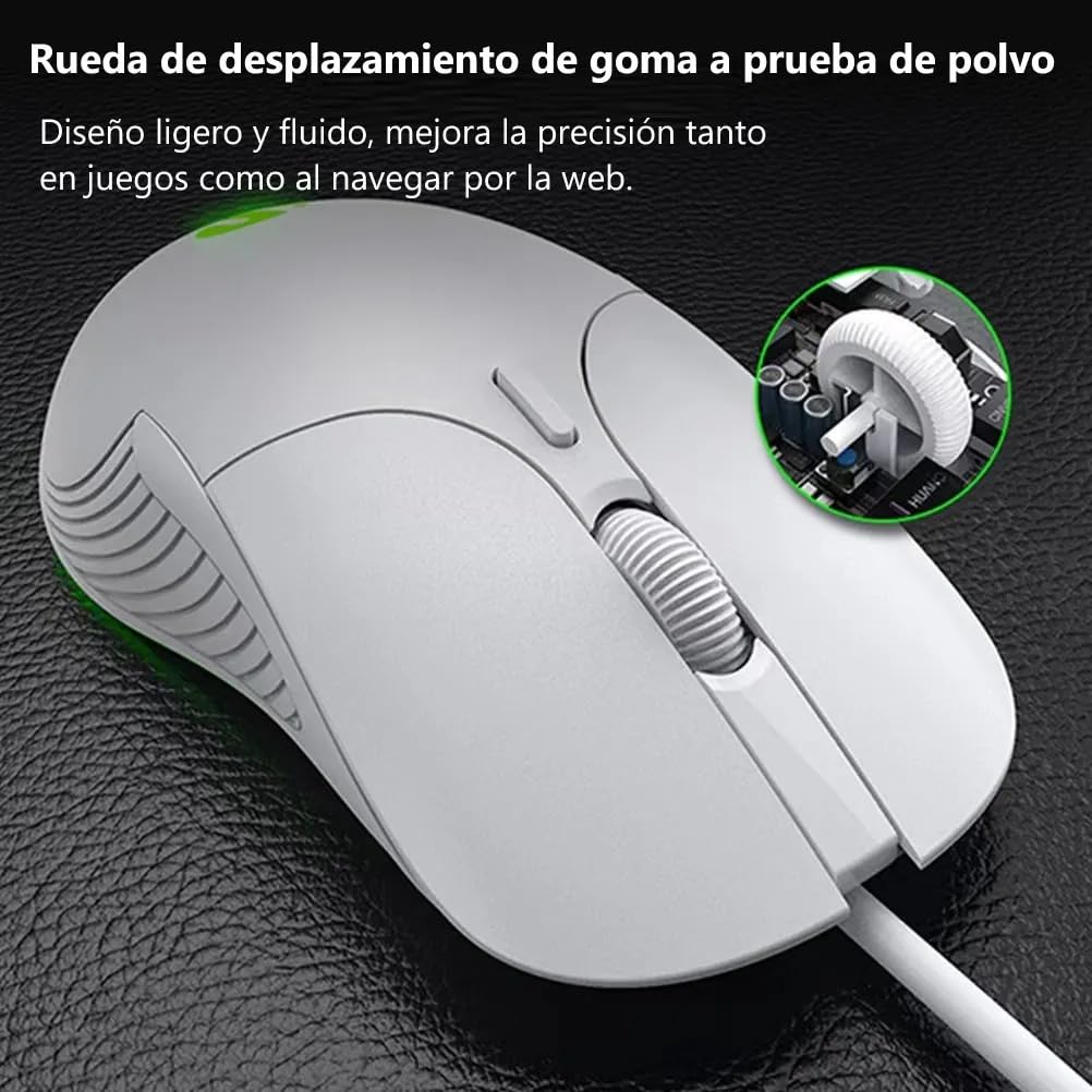 Mouse Gamer TECHWOLF Blanco USB RGB 4 Colores 6 Botones dpi Ajustable 7200 Clic Silencioso Diseño Ergonómico para Juegos y Oficina