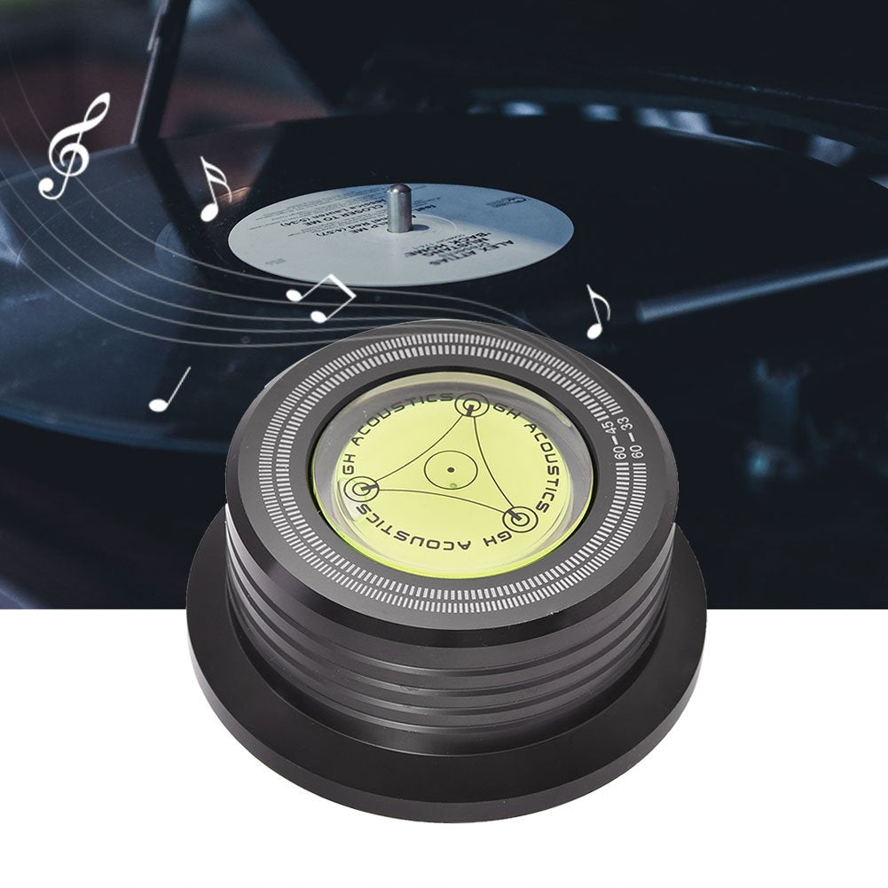 Fosa Abrazadera del Estabilizador del Disco de La Placa Giratoria de 60Hz con Nivel de Burbuja para El Reproductor de Discos de Vinilo LP, Estabilizador de Disco para Tocadiscos de Vinilo de Audio LP,(Negro)