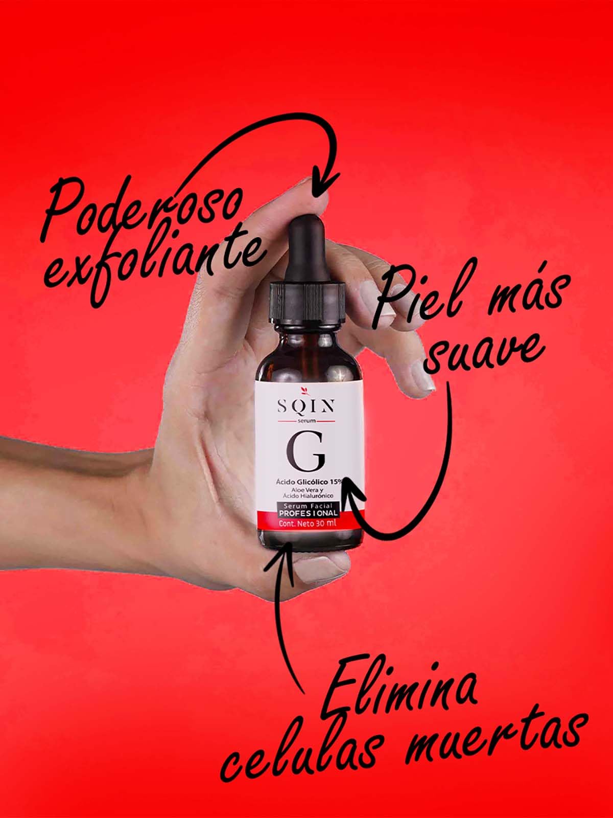 Sqin Luxiena Serum Acido Glicolico y Ácido Hialurónico Facial, Exfoliante Facial, Suero Facial Despigmentante de Piel, Disminuye Arrugas y Manchas, Peeling Facial Aclarador de Piel, Serum de Noche, Skin Care 30 ml.