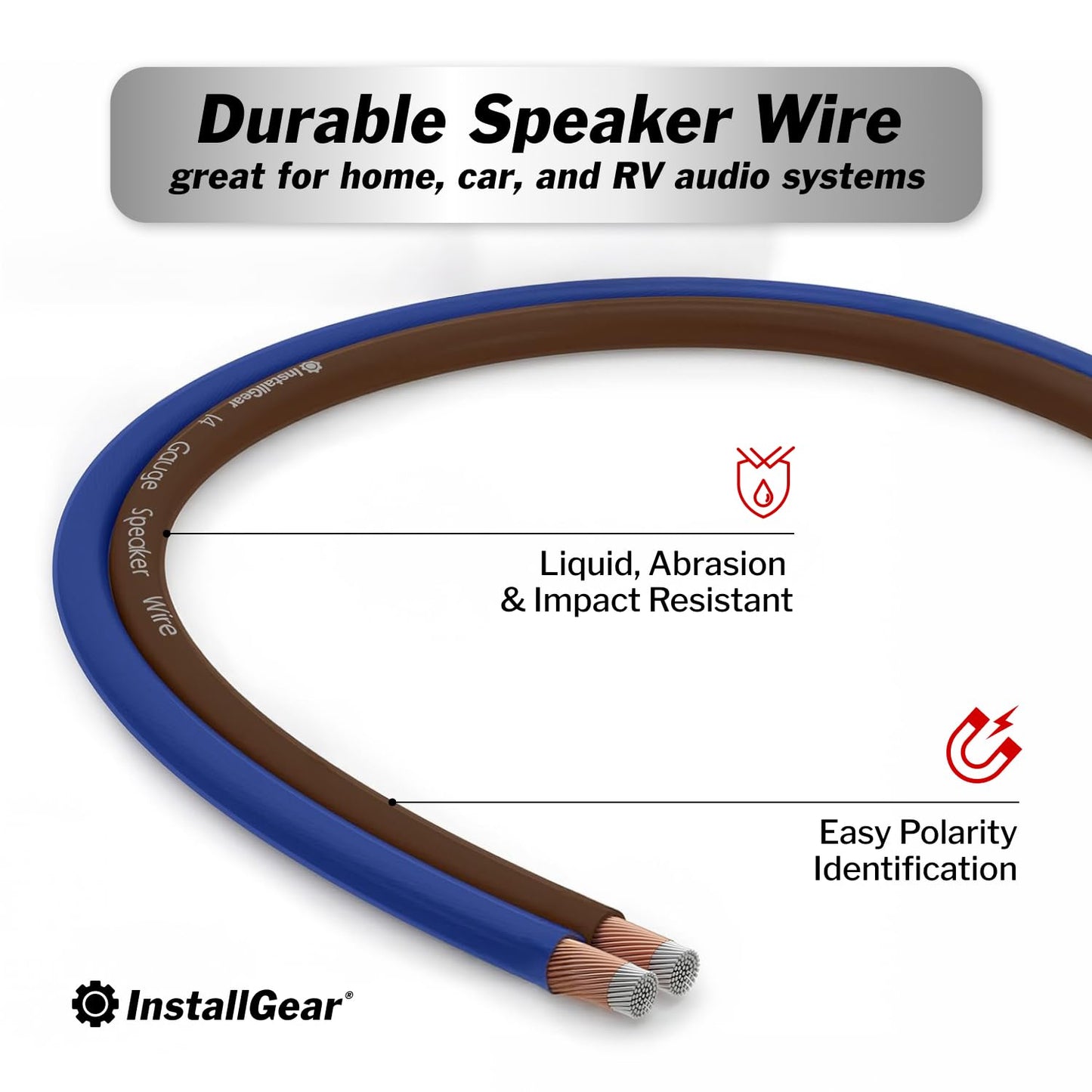 InstallGear 14 Gauge AWG 100ft Speaker Wire Cable with 12 Banana Plugs