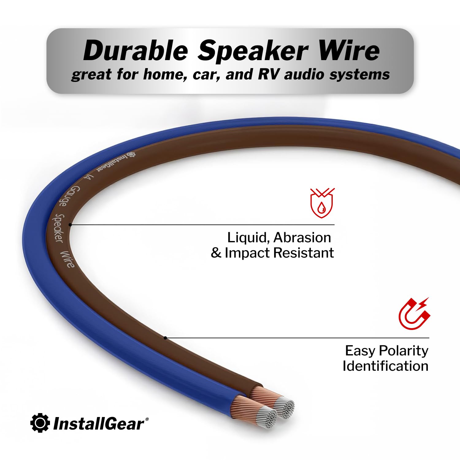 InstallGear 14 Gauge AWG 100ft Speaker Wire Cable with 12 Banana Plugs