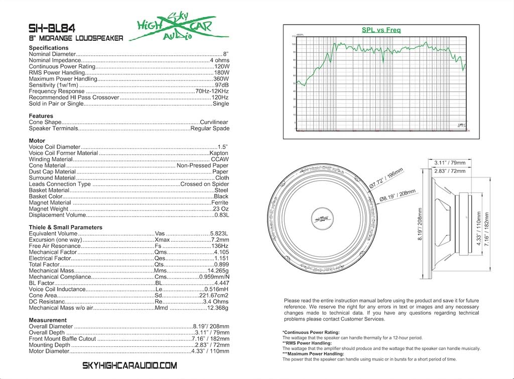 Altavoz de Rango Medio Sky High Car Audio Azul 8 Pulgadas 4 Ohmios