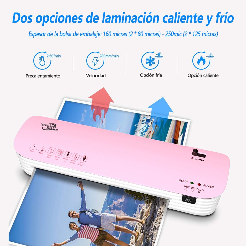 Laminadora Enmicadora Térmica+Cortador de Papel+300 Hojas Laminadoras,Enmicadora Tamaño Carta y Oficio para Casa y Oficina (Rosa)