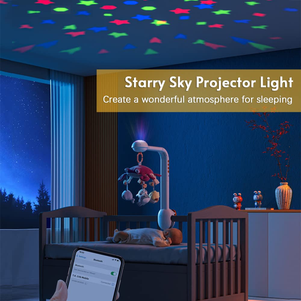 Hosioe Cangrejo Multifuncional Musical Baby Cuna Juguete móvil Proyector Estrellado Luz con 360 ° Giratorio Lindo Dibujos Animados Colgando Sonajeros Colgantes para bebés recién Nacidos