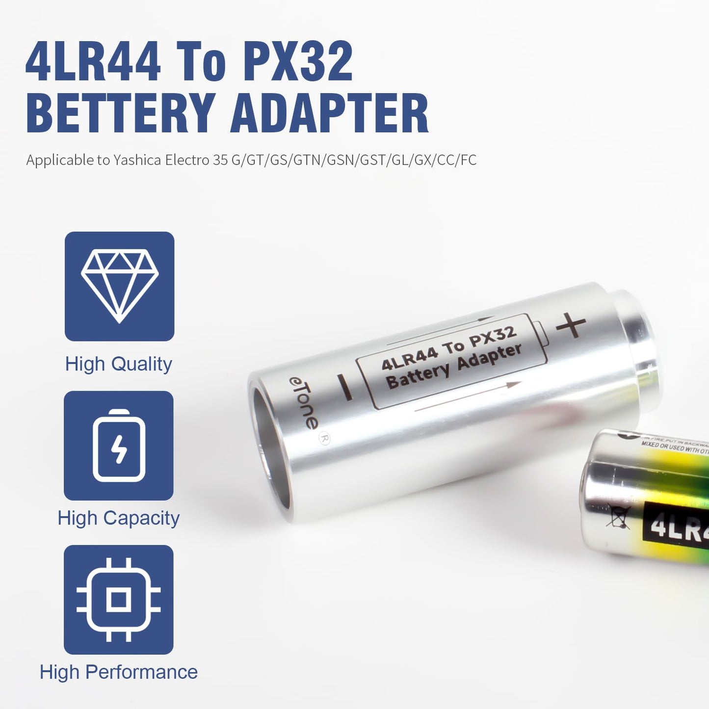 eTone - Adaptador de batería 4LR44 a PX32 HM-4N para cámara antigua Yashica Electro 35 (1 adaptador de batería, batería no incluida)