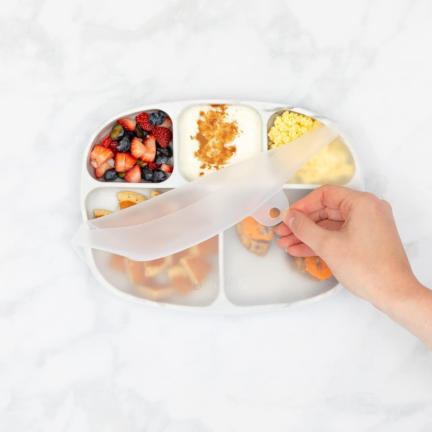 Bumkins - Plato de succión para niños pequeños y bebés, cubierta de plato de agarre dividido para bebés y niños, destete LED para bebés, suministros de alimentación, tienda y etiqueta, restos de