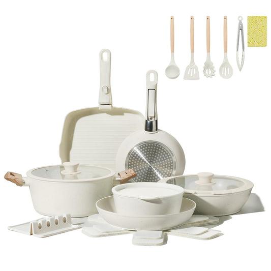 BECIGAR - Juego de 23 utensilios de cocina antiadherentes de cerámica con mango desmontable antiadherente, juego de cocina de inducción con mango extraíble, incluye sartenes y cacerolas para horno,