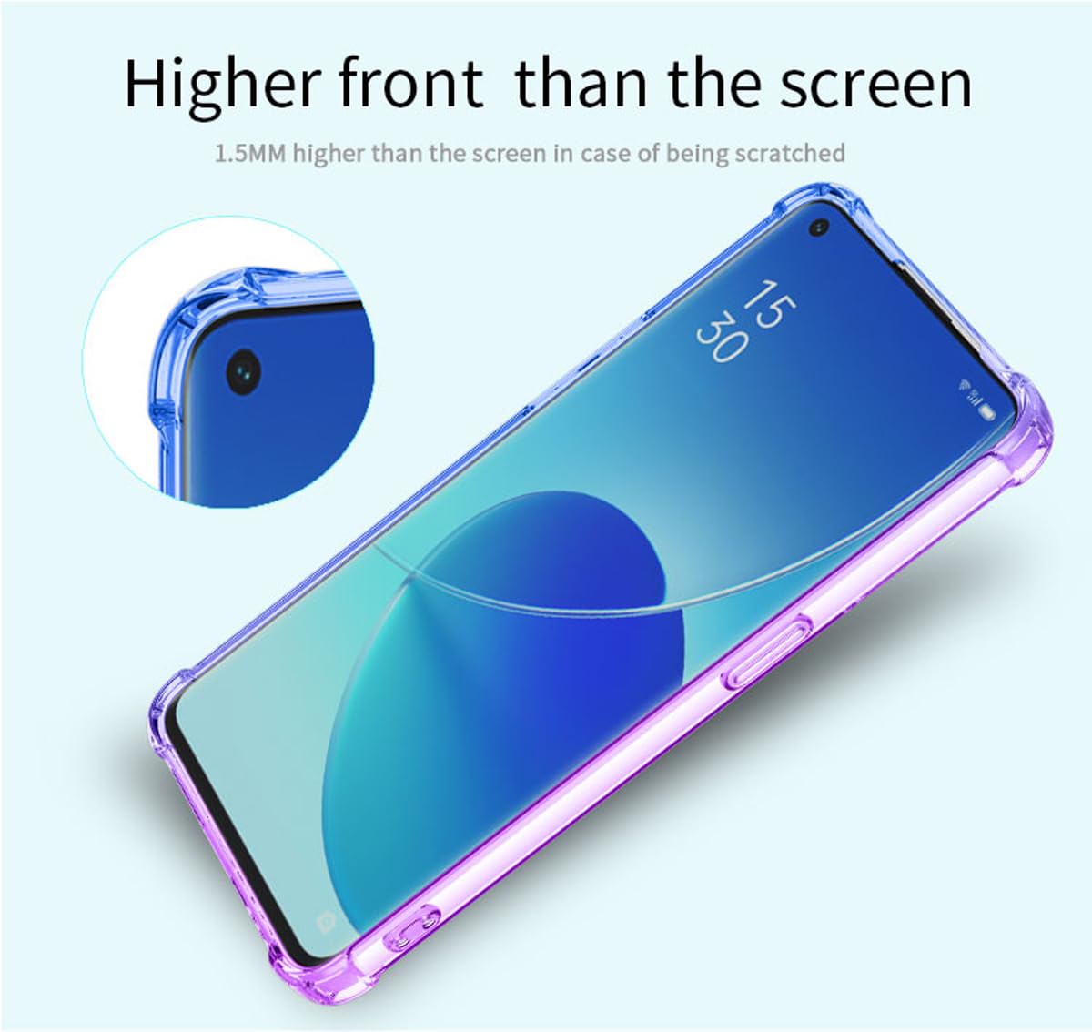 DABUNA Funda para OPPO Reno 6 5G Case Uso Rudo,Transparente Colores Degradados Protectora de Cámara Anticaída Carcasa Bumper(Púrpura Azul)
