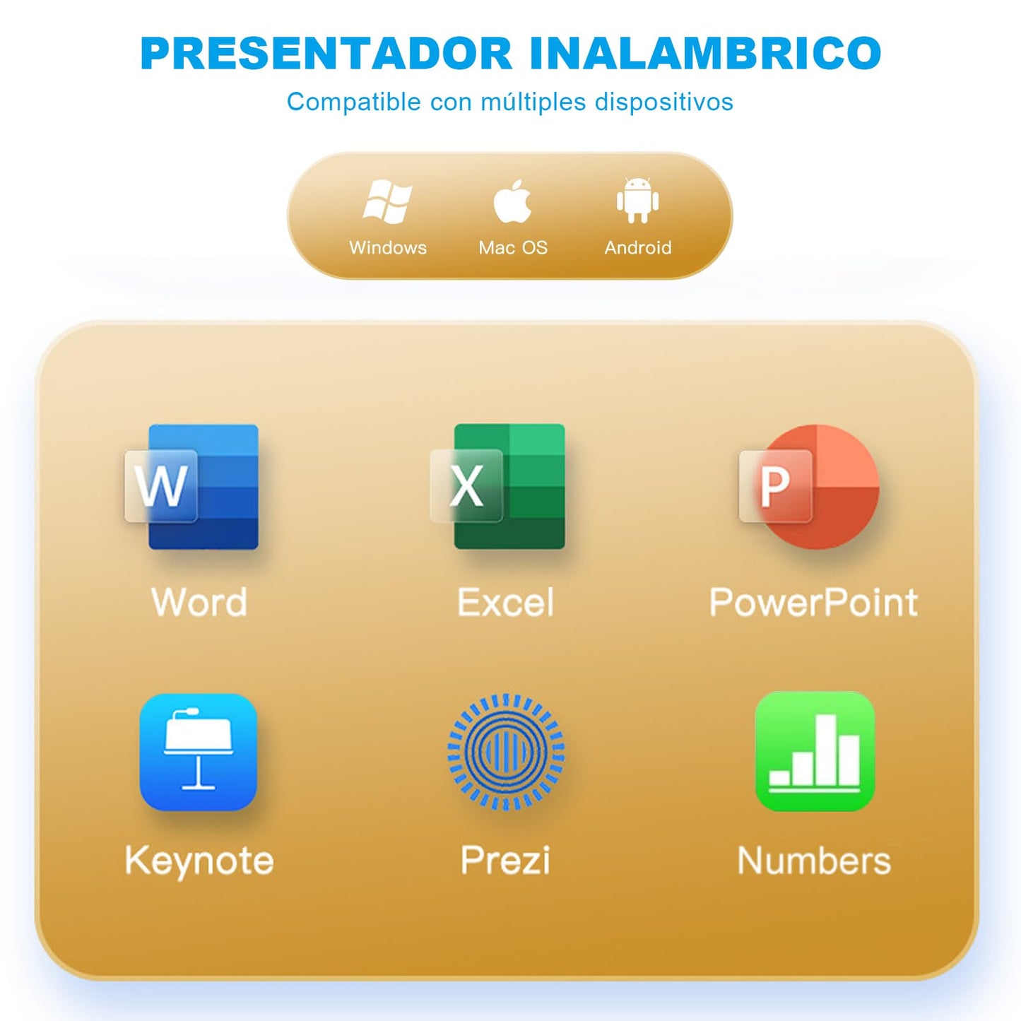 Glowlin Presentador Nalámbrico de Presentaciones con Clics, Recargable, Hipervínculo, Cambio de Página, Compatible con Windows, Mac OS, Android