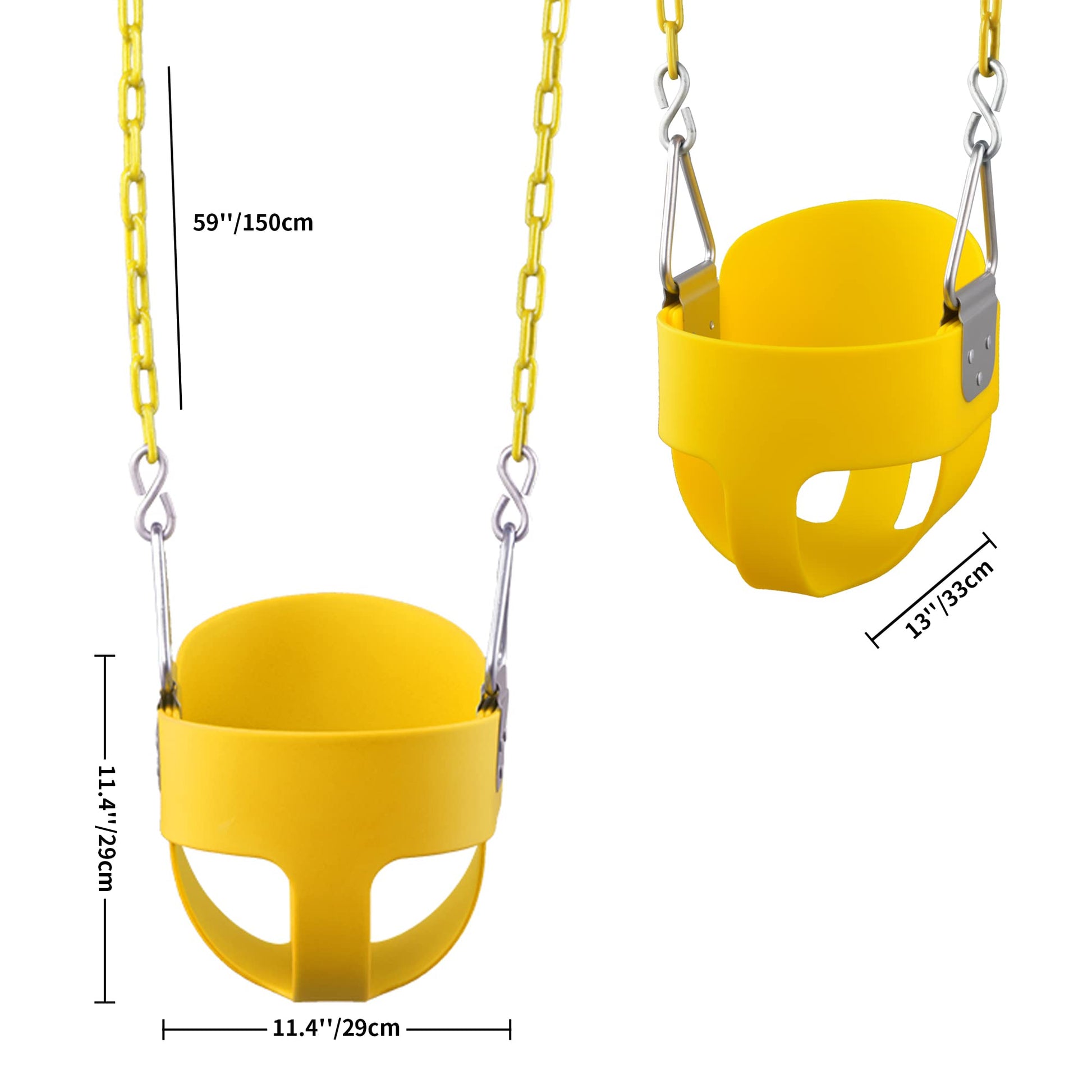 KINSPORY Asiento de Columpio, 150cm Columpio para bebé con Cadenas de Hierro Resistentes recubiertas, Juego de Columpio al Aire Libre con Respaldo Alto y Correas para árboles - Amarillo