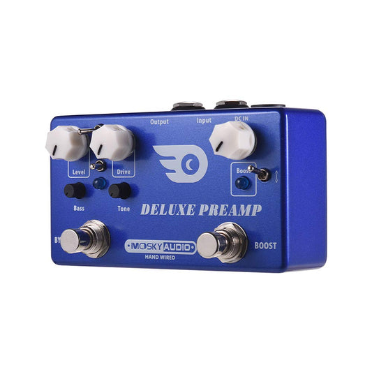 Deluxe PREAMP 2 en 1 Pedal de Efectos de uitarra Boost + Efectos Overdrive clásicos Carcasa Totalmente de Metal con Bypass Verdadero