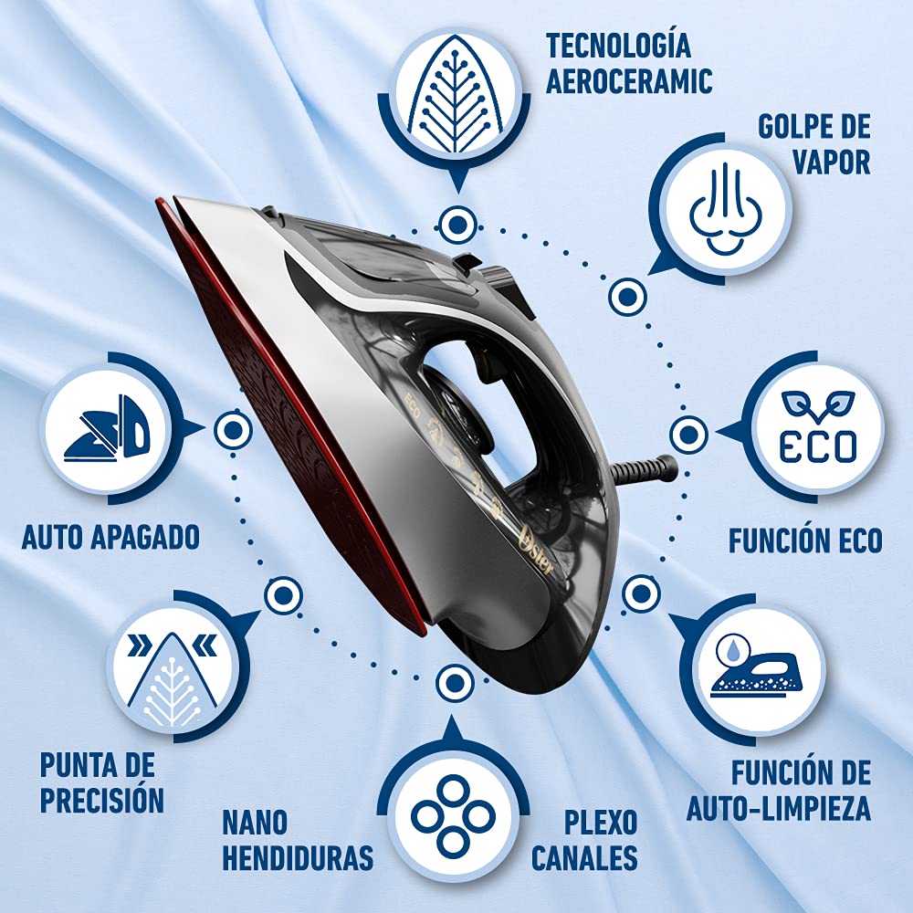 Plancha de Vapor Oster Negra Tecnología Aerocerámica