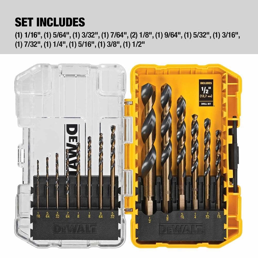 DEWALT DWA1184 Juego de 14 brocas helicoidales HSS con revestimiento de óxido negro
