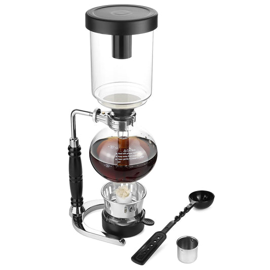 Cafetera de Sifón QWORK Borosilicato Transparente con Abrazadera Regulable