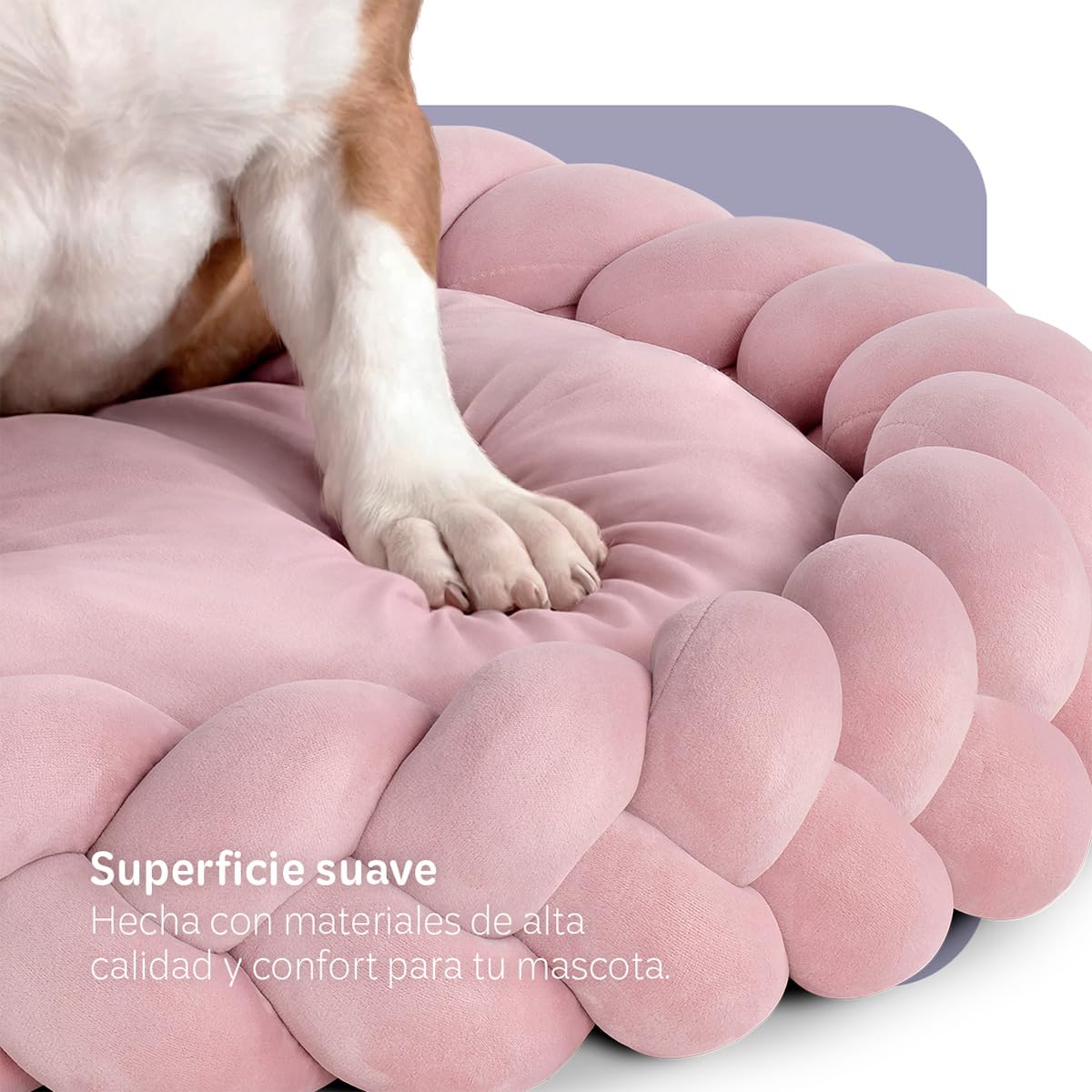 Cama Redonda para Perro y Gato Esquimal Rosa Trenzada Antiestrés Mediana Lavable