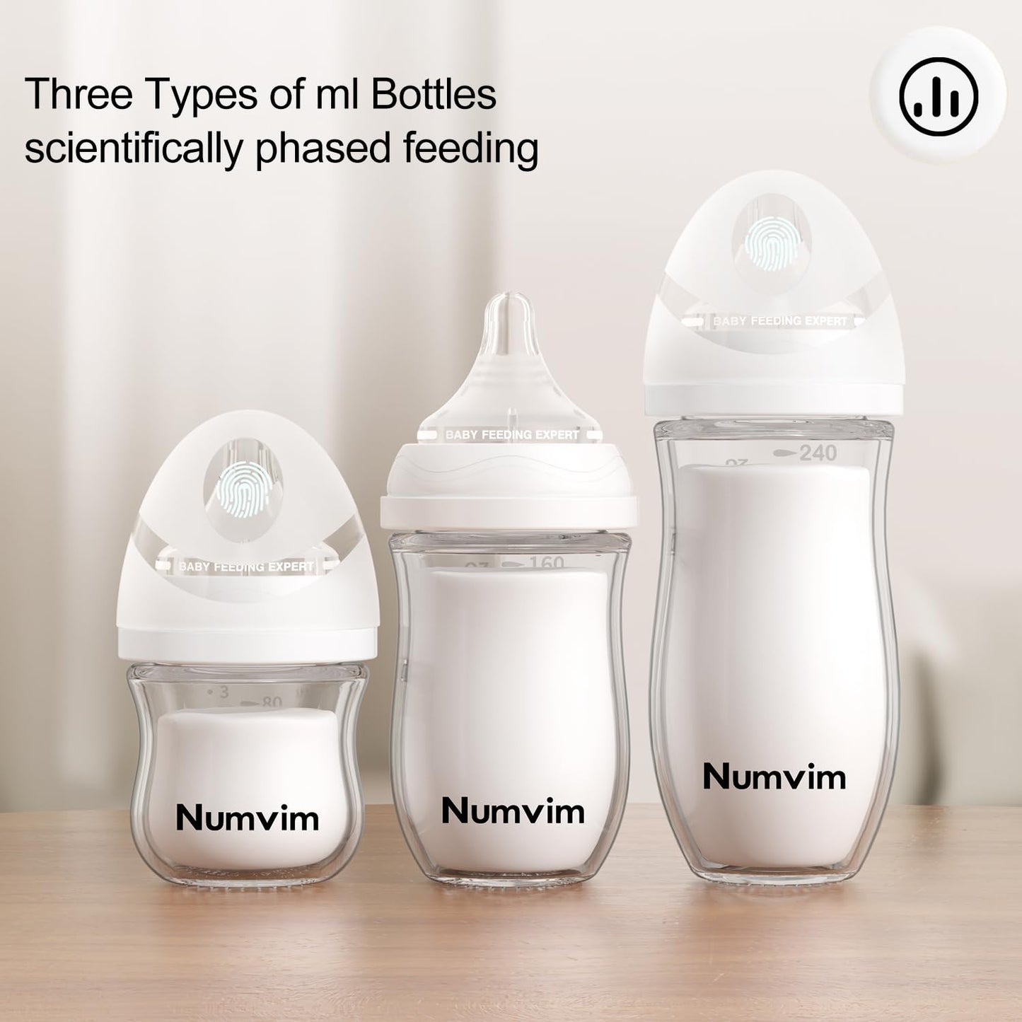 Numvim - Biberones de vidrio natural para bebés de flujo suave y extra lento, biberón de lactancia para recién nacidos con tetina anticólico para bebés de 0 meses, color marrón (3 onzas), 1 unidad