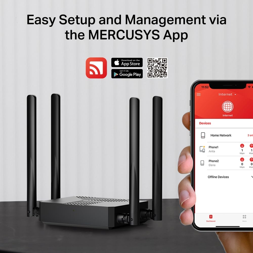 TP-Link Mercusys Router Wi-Fi 6, 802.11ax, AX1500, 3*Puertos Gigabit, 4*Antenas de Alta Ganancia, fácil configuración. MR62X
