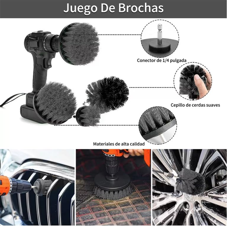 CaoMuKin Juego de Cepillos para Limpieza de Coches, Kit de Limpieza para Auto de 23 Piezas, Kit de Lavado para Interior, Exterior y Ruedas, Gris